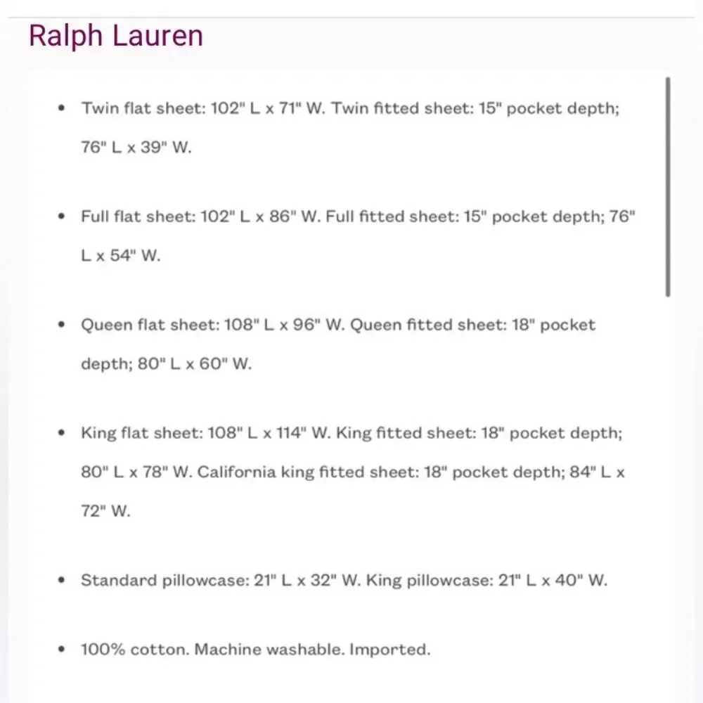 Ralph Lauren Workshirt Chambray Sheeting. Queen Flat Sheet
